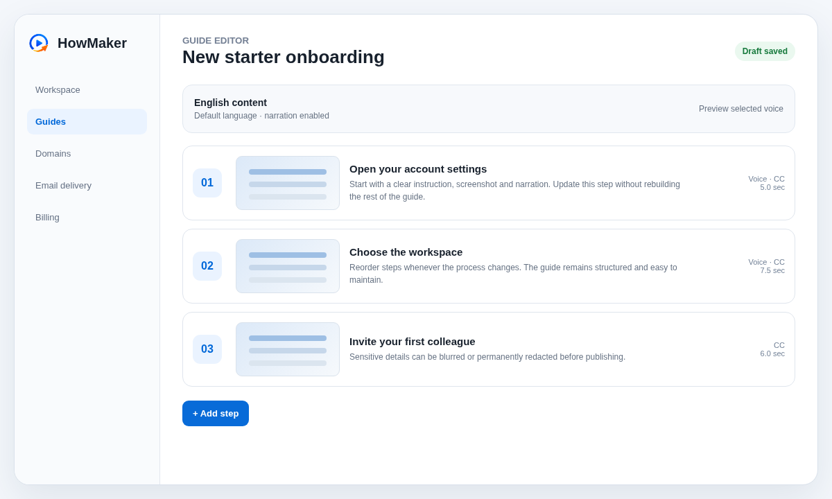 HowMaker editor with organised guide steps